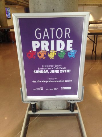 Gator Pride posters like the one shown here can be found around campus, all advertising the coming LGBT Pride march in San Francisco.